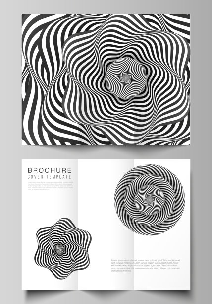 最小矢量插图布局。现代创意封面设计模板三倍的小册子或传单。抽象三维几何背景与光学错觉黑白图案设计。图片下载