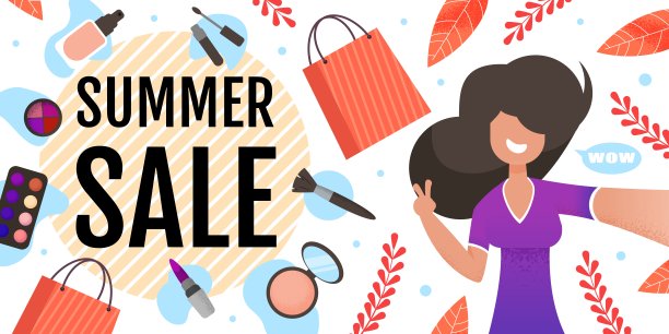 美容夏季销售女性化妆品平横幅图片下载