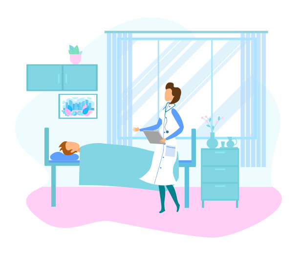 女医生探望躺在病床上的病人图片下载