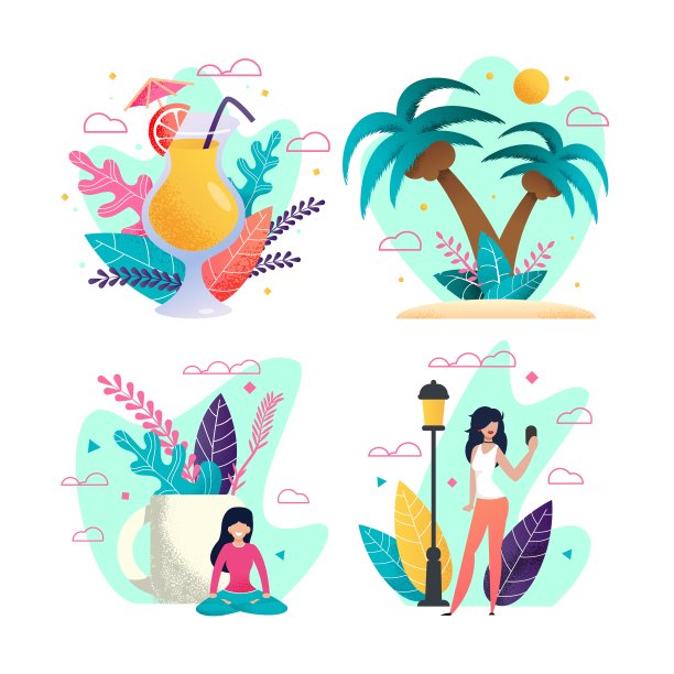 户外活动热带岛屿卡通集图片下载