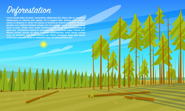 砍伐森林的概念。砍伐树木。环境污染与生态问题。破坏动物，危害自然。网站的海报或横幅图片下载