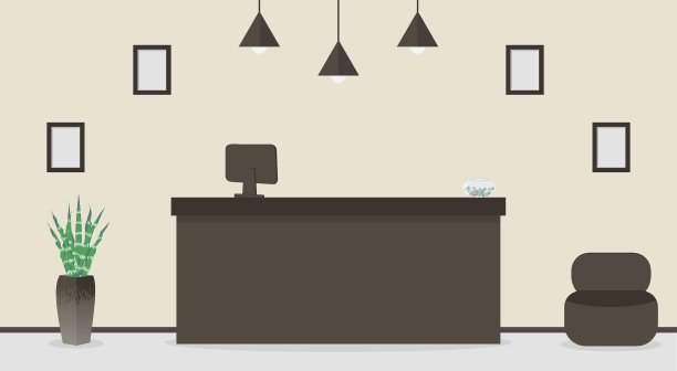 酒店、银行、前台接待处空无一人。候车室，商务办公室大厅，现代化的室内家具，为客户提供扶手椅。矢量图图片下载