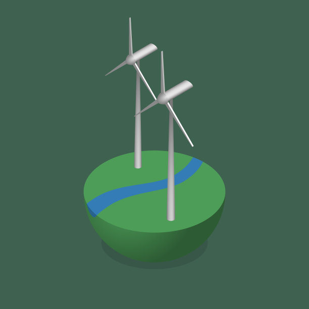 最小等距风车在绿地上图片下载