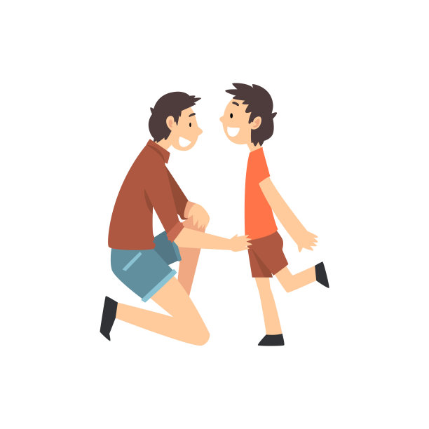 爸爸和儿子花美好的时间在一起，父亲跪在他的儿子，幸福家庭概念卡通矢量插图图片下载