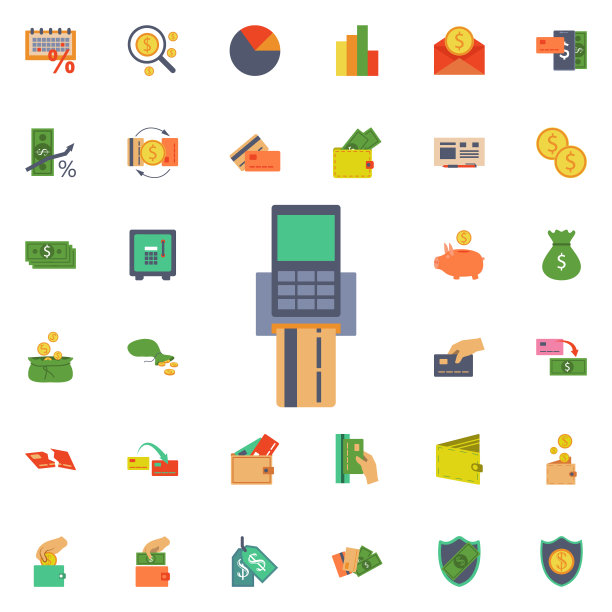 Pos机和信用卡图标。通用银行为网站设计和开发，应用程序开发图片下载