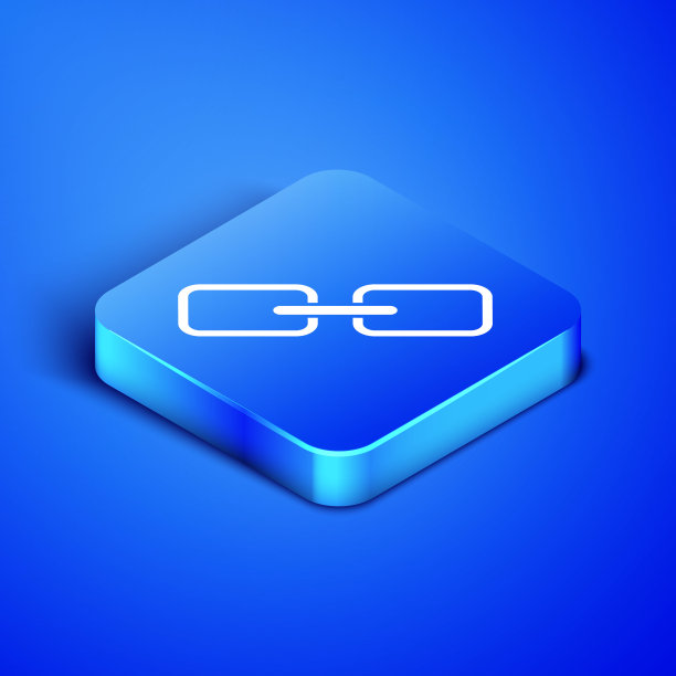 等距链链接图标隔离在蓝色背景。单一的链接。超链接链的象征。蓝色方块按钮。矢量图图片下载