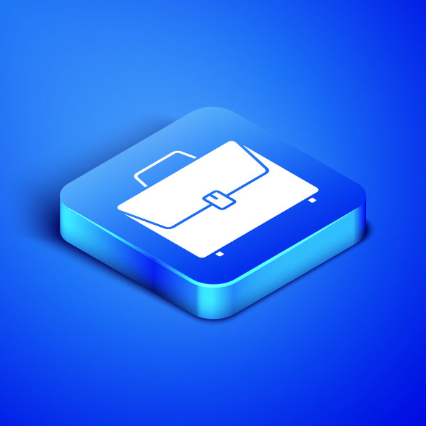 等距公文包图标孤立在蓝色背景。业务用例的迹象。业务组合。蓝色方块按钮。矢量图图片下载