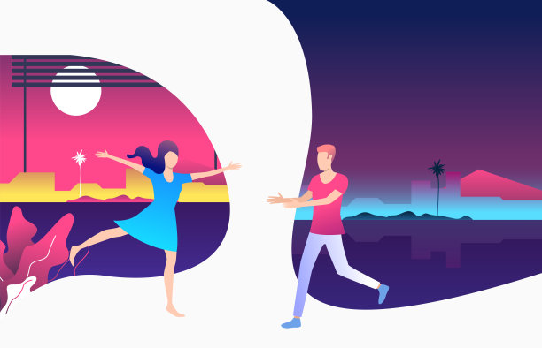 男人和女人跑到对方和约会图片下载