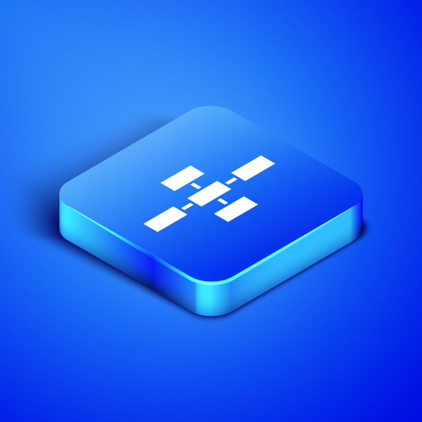 等距业务层次结构组织图信息图图标隔离在蓝色背景。企业组织结构图形元素。蓝色方块按钮。矢量图图片下载