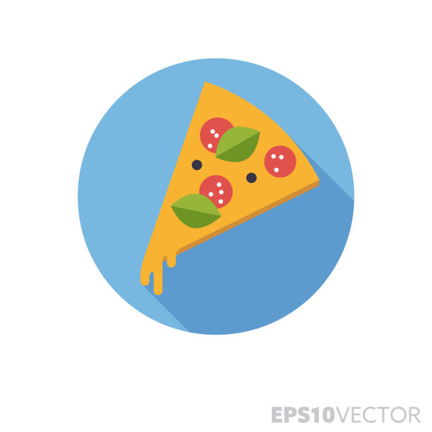 披萨片平面设计长阴影颜色矢量图标图片下载