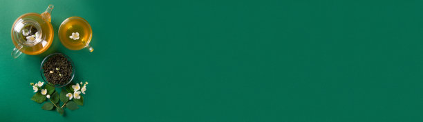 俯视图茉莉花茶。横幅图片下载