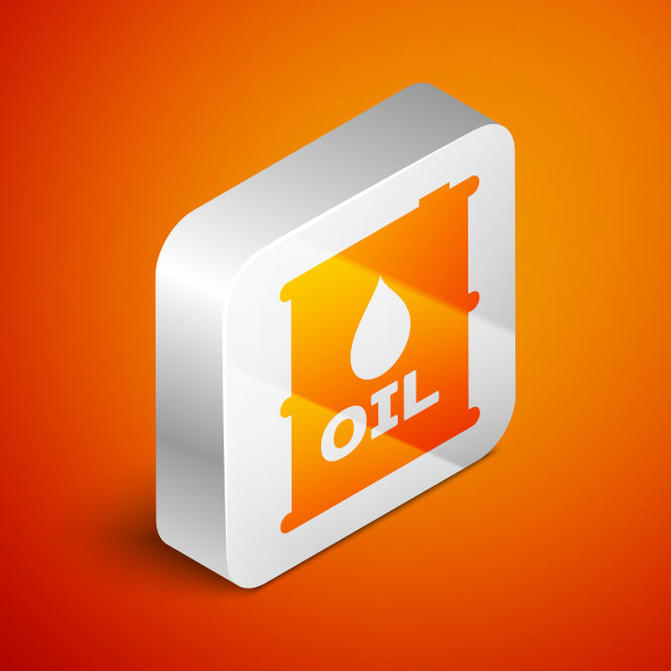 等距油桶图标隔离在橙色背景。油桶容器。用于信息图表，燃料，工业，电力，生态。银广场按钮。矢量图图片下载