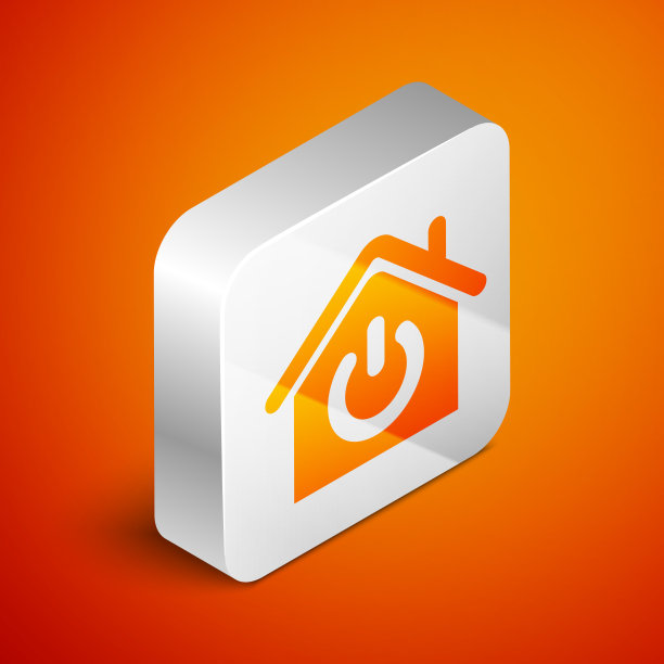 等距智能家居图标隔离在橙色背景。远程控制。银广场按钮。矢量图图片下载