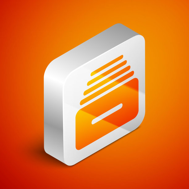 与文件图标隔离在橙色背景的等距抽屉。归档文件的抽屉里。文件柜的抽屉里。办公家具。银广场按钮。矢量图图片下载