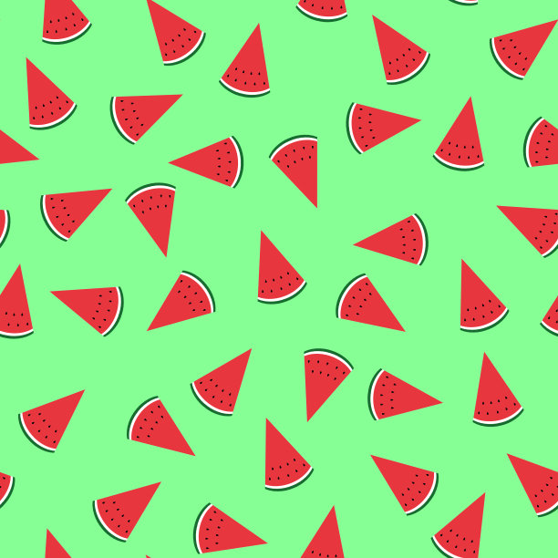 无缝的绿色背景与西瓜片。贺卡设计，季节性暑假邀请函设计图片下载