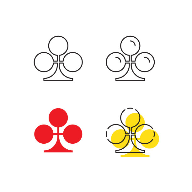 一套三叶草图标上的白色背景。平面线扑克牌概念设计。每股收益10图片下载