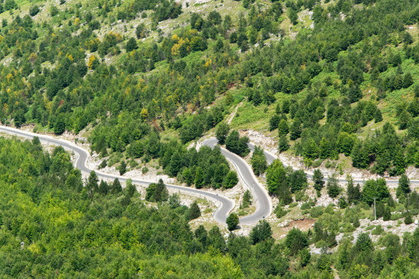 阿尔巴尼亚山路鸟瞰图。旅游的概念图片下载