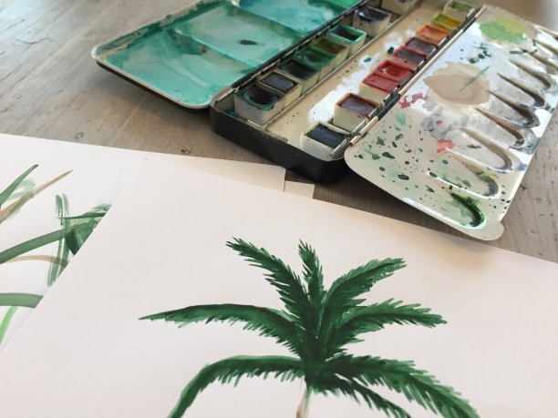 棕榈树水彩画图片下载