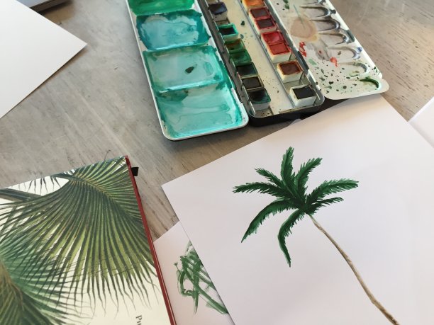 棕榈树水彩画图片下载