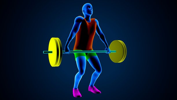蓝色背景上的举重运动员。三维演示图片下载