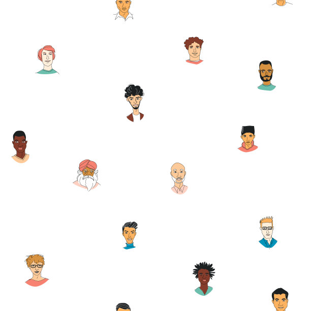 男士头像无缝图案背景，垃圾摇滚线条涂鸦海报图片下载