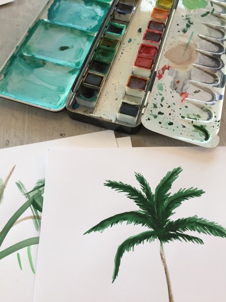 棕榈树水彩画图片下载