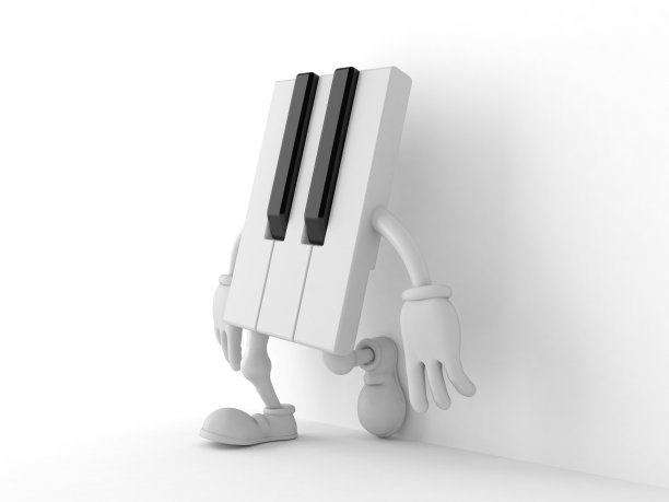 钢琴人物倚在墙上，白色背景图片下载