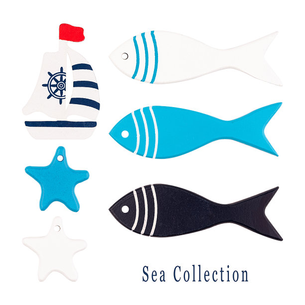 航海破旧的装饰收集孤立的白色图片下载