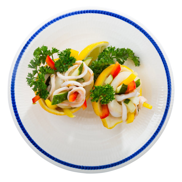 俯视图，柠檬鱿鱼沙拉图片下载