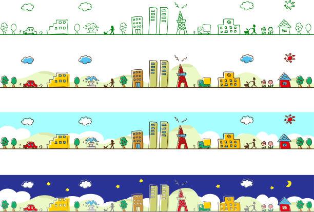 手绘城市和城镇景观图片下载