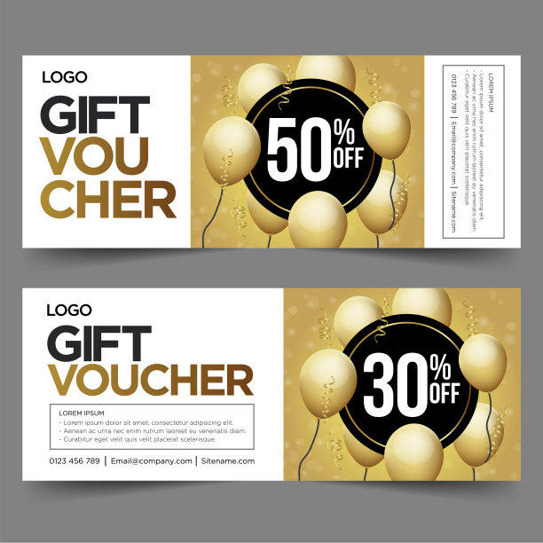 礼品券模板与金色和黑色。背景设计图片下载