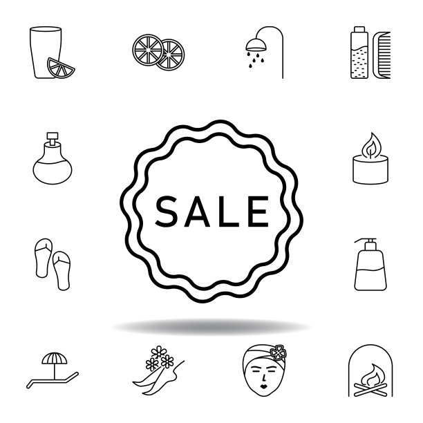 销售标签，水疗大纲图标。详细的水疗和放松插图图标。可以用于网页，logo，手机应用，UI, UX图片下载