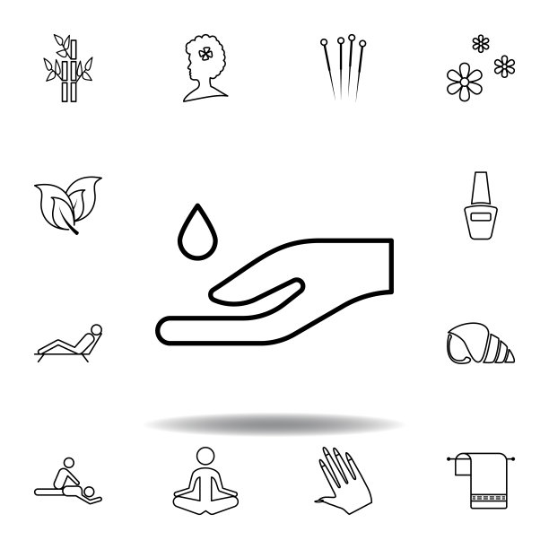 油滴水疗，手轮廓图标。详细的水疗和放松插图图标。可以用于网页，logo，手机应用，UI, UX图片下载