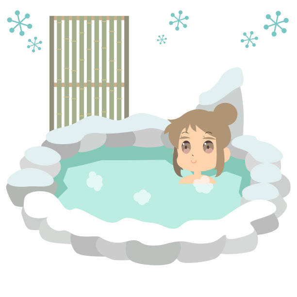 一名妇女在冬天进入温泉图片下载