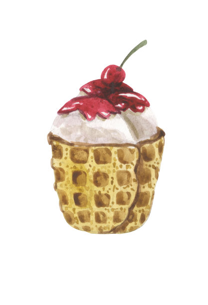 华夫饼杯里的冰淇淋，上面有樱桃图片下载