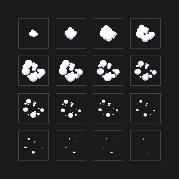 爆炸动画。卡通烟雾爆炸帧隔离图片下载