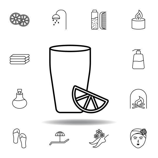 柠檬水，玻璃柠檬片轮廓图标。详细的水疗和放松插图图标。可以用于网页，logo，手机应用，UI, UX图片下载