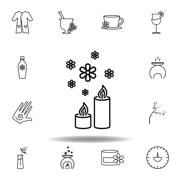香薰蜡烛轮廓图标。SPA和放松插图图标的详细集合。可用于网站、LOGO、移动应用、UI、UX图片下载
