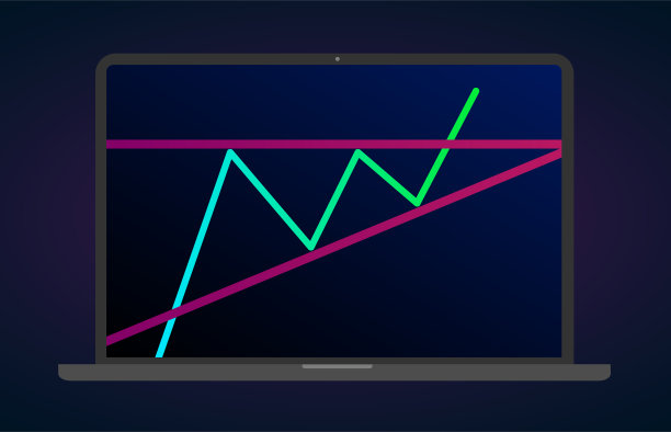 上升的牛市三角形突破平板笔记本电脑图标。矢量股票和加密货币交易所图表，外汇分析和交易市场图表。上升三角形图形技术分析。图片下载