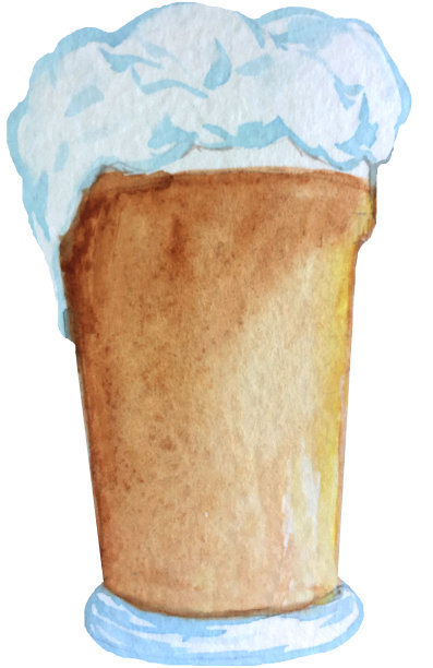 一杯有泡沫的黑啤酒。水彩插图设计海报，卡片，杂志。图片下载