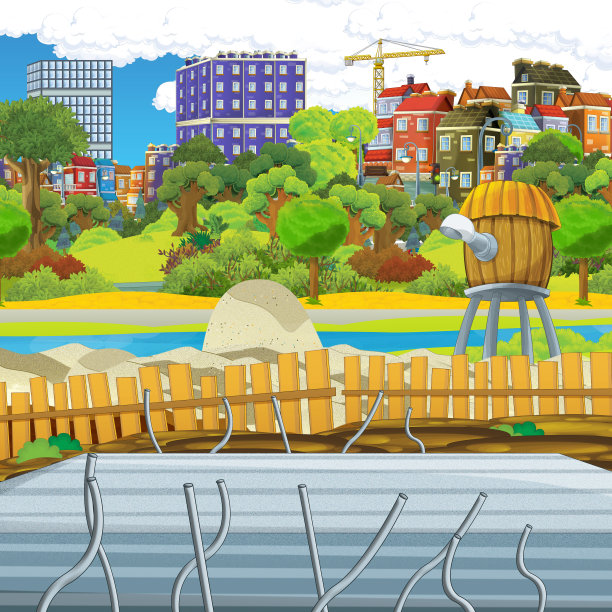 卡通场景的施工现场，供不同用途图片下载