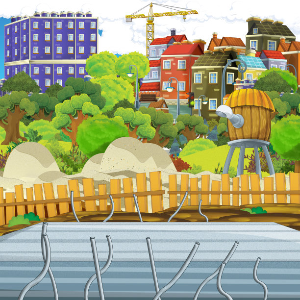 卡通场景的施工现场，供不同用途图片下载