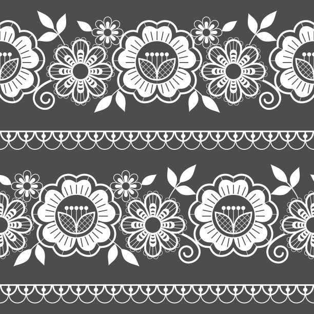 无缝长花边图案，装饰设计与玫瑰，花和漩涡，详细的花边图案图片下载