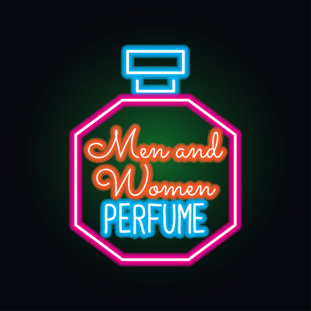 男士香水和女士香水带有霓虹招牌效果，矢量插画图片下载