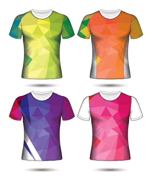t恤模板抽象几何集合不同颜色多边形马赛克图片下载