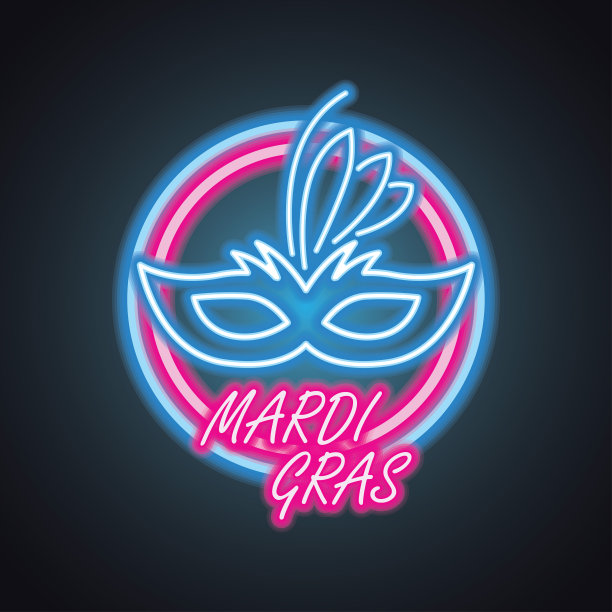 狂欢节的面具狂欢与霓虹灯效果。矢量图图片下载