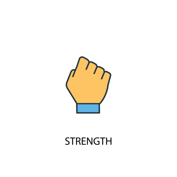 力量概念2彩色线条图标。简单的黄色和蓝色元素插图。力量概念轮廓符号设计图片下载