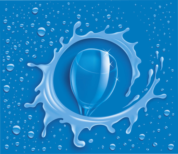 蓝色的洗涤玻璃背景有许多水滴图片下载