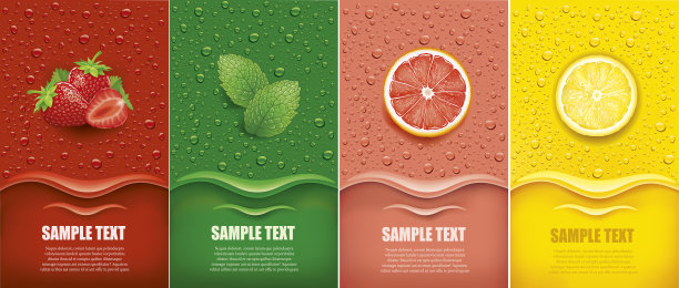 横幅上有柠檬、葡萄柚、草莓、薄荷叶和许多果汁图片下载
