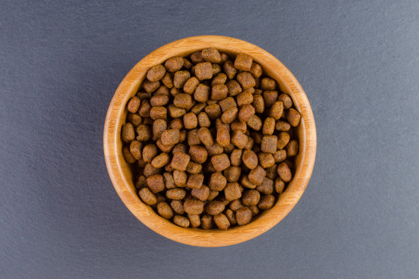 狗粮在一个碗里，在黑色的背景下，平躺着图片下载